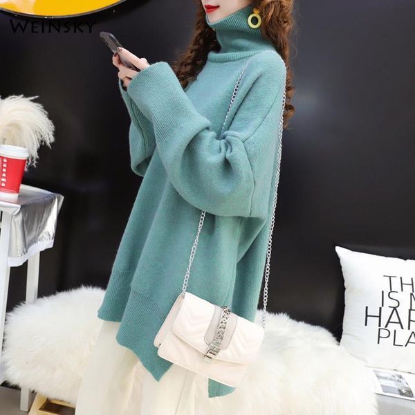 

women oversized turtleneck knitted sweater and pullovers korean fashion style female sweaters 2021 autumn and winter new, White;black