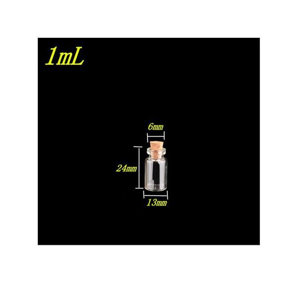 

wholesale 1ml mini glass bottles vials with cork empty tiny transparent glass bottle jars 13*24*6mm 100pcs/lot bbyhnv