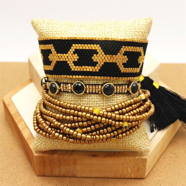 

beaded, strands zhongvi beach bracelets women braided beaded zircon jewellery for girls gift 2021 fashion boho jewelry handmade bracelet gif, Black