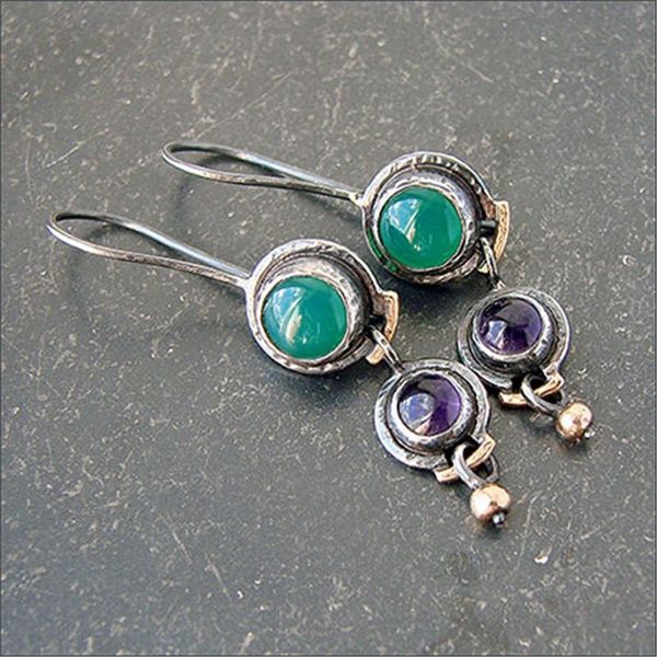 

dangle & chandelier 2021 lovely small round green purple stone drop earrings for women boho tribal brincos black gold metal dainty earring j, Silver
