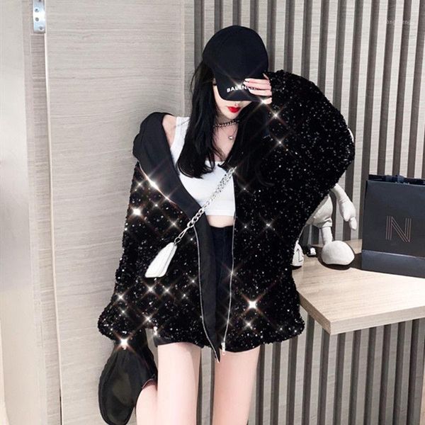 

2021 autumn winter new elegant fashion jacket women korean version loose japanese street hooded trend large size1, Black;brown