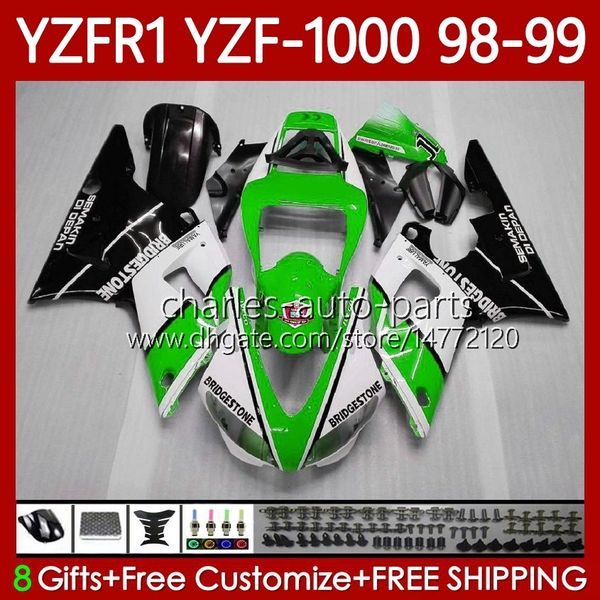 Motocicleta de carroçaria para Yamaha YZF-R1 YZF1000 YZF R1 1000 CC 98-01 VERDE BLK Bodys Branco 82NO.50 YZF R1 1000CC 1998 1999 2000 2001 YZF-1000 YZFR1 98 99 00 01 Kit de Feira do OEM