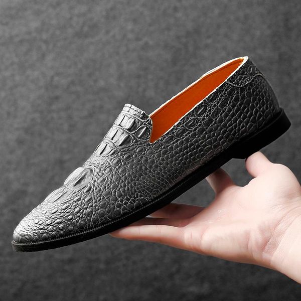 

fashion men casual shoes loafers sneakers male flats slip on genuine leather loafers breathable men's driving shoes moccasins, Black