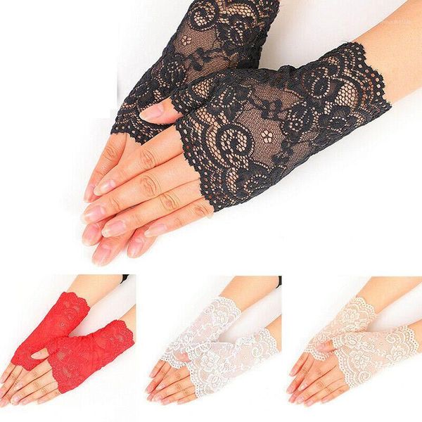 

1pair long fingerless women lace gloves white black ladies half finger fishnet gloves sunscreen mesh glove1, Blue;gray