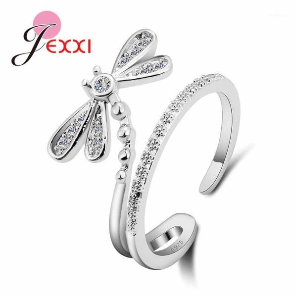 Ringos de cluster 925 Sterling Silver Cute Dragonfly Ring abriu Design para meninas Acessórias de festas de garotas de dedo anilos bijoux1