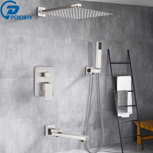 

poiqihy brushed nickel ванна душ смесители набор встраиваевыми скрытый клапан душевая система ливень ванны смесители для душа смесители yxlf