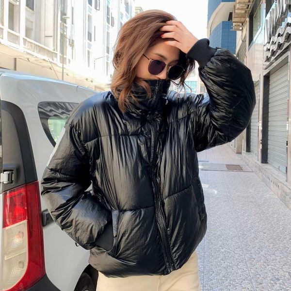 

fashion 2020 winter jacket women stand collar shining fabric short female parka short padded coat casaco feminino1, Black