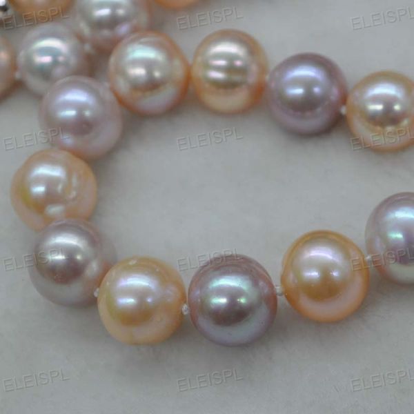 

12mm round natural multicolors freshwater pearl necklace q30292 0927, Silver