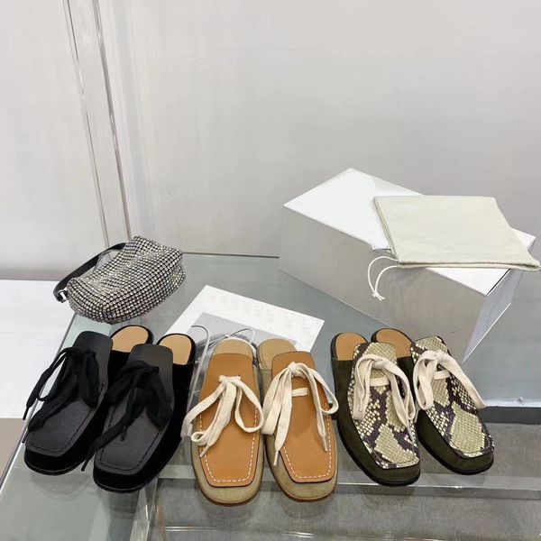 

womens fashion summer new flat heel shoes baotou half slippers lace up womens sandals original packing box size 35-41, Black