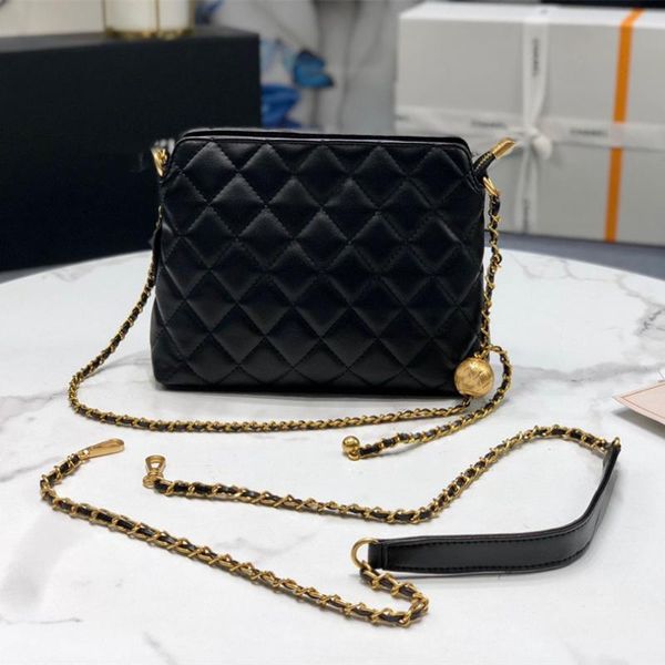 

women fashion luxury designer genuine leather diamond lattice shell bag chain with metal ball shoulder bag crossbody handbag