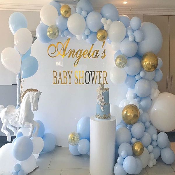 

130pcs macaron balloon arch garland blue white chrome gold balloon bulk for wedding birthday party baby shower decoration event 1027