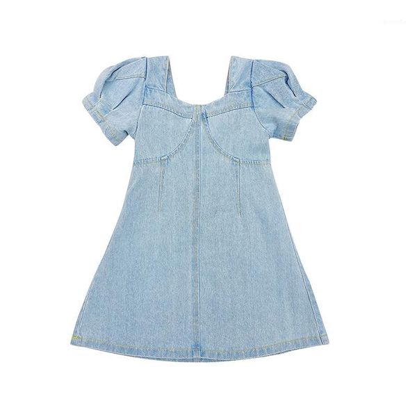 

dfxd summer new arrival children dress toddler girl puff sleeve denim casual dresses kids girl solid dress for 2-7t baby clothes1, Red;yellow