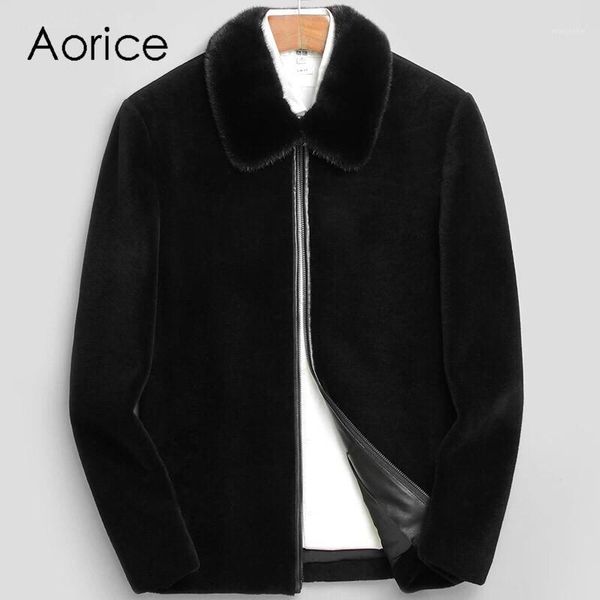 

aorice mt808 2020 winter genuine leather coat men thick leather coat fur collar mens jacket short black jaqueta couro1, Black;brown