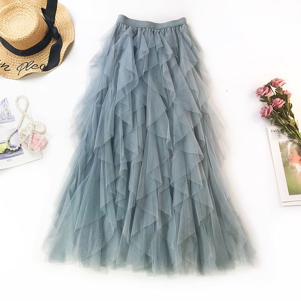 

2021 new summer boho white long high waist ruffles women beach skirts pink jupe femme tulle skirt saia midi 4k30, Black