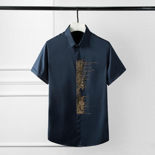 

luxury mosaic diamond men shirt trend solid color short sleeve dress shirts men white black mens shirts casual slim fit1