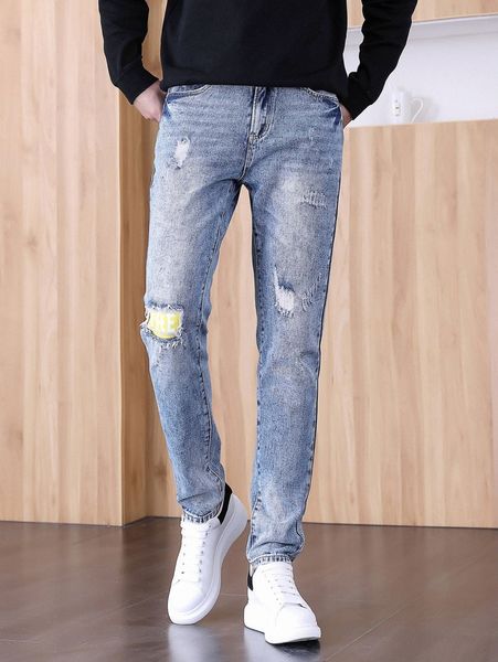 

men ripped patched jeans g8je#, Blue