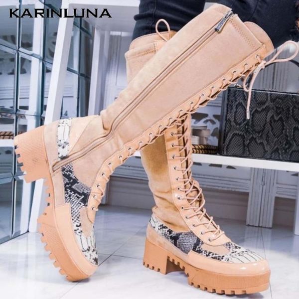 

dropship high heels woman shoes mixed color round toe knee boots cross-tied autumn zip female patchwork, Black