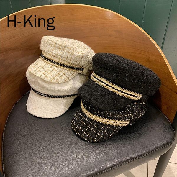 

berets h-king spring winter white chic women england vintage hat solid plaid black all match caps octagonal cap luxury, Blue;gray