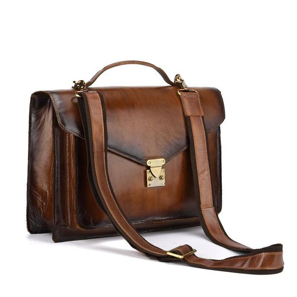 

briefcases yourseason vintage men business soft leather briefcase 2021 solid color hasp shoulder first layer cowhide lapbag