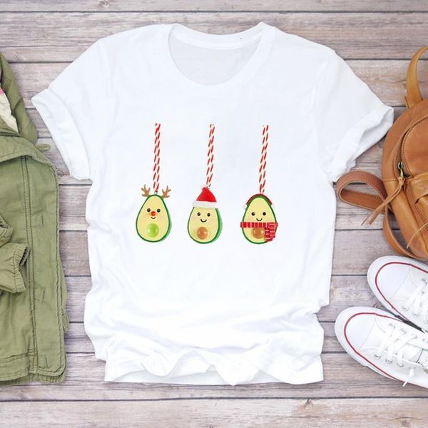 

women christmas winter avocado fruit cartoon 90s holiday print lady t-shirts tshirt ladies graphic female tee t-shirt, White