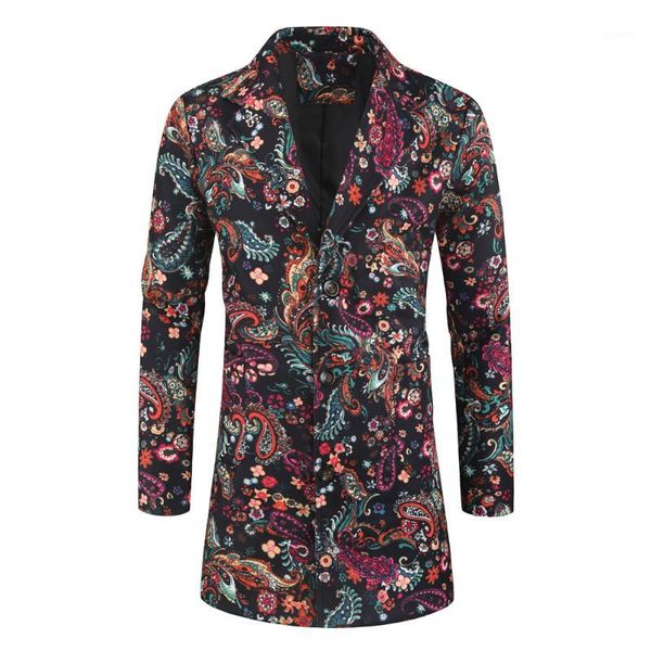 

high-quality new men's coat christmas fun print mid-length slim-fitting coat spring and autumn casual street windproof jacket1, Black