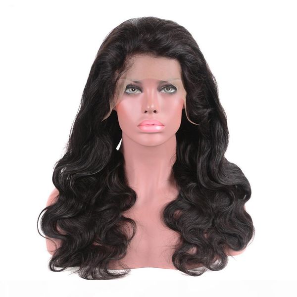 

brazilian virgin human hair body wave lace frontal wig with pre plucked baby hair 13*4 lace front wigs for women natural hairline colors, Black;brown