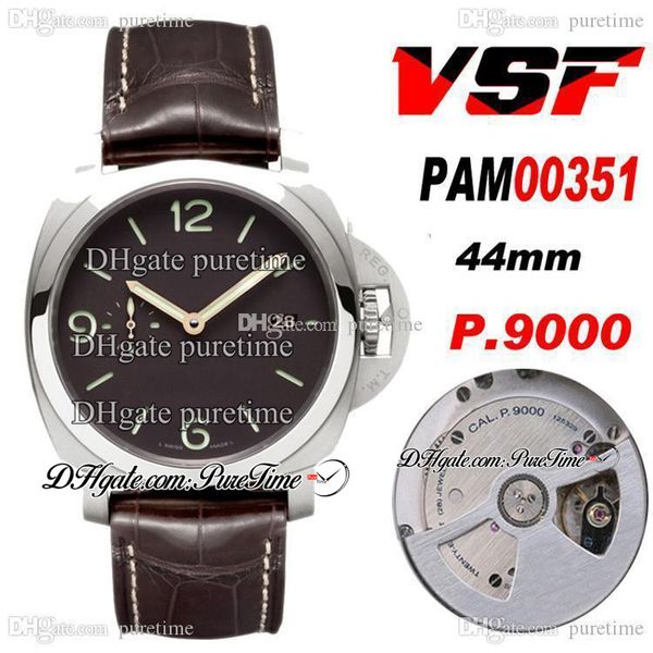 

vsf 44mm vs351 p.9000 p9000 automatic mens watch titanium case black dial vs00351 brown leather white line edition 2020 ptpm puretime, Slivery;brown