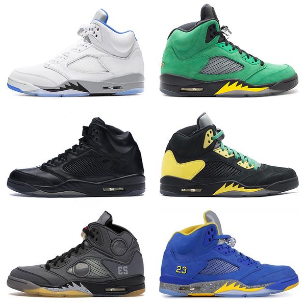 

wholesale jumpman 5 5s basketball shoes mens womens oregon duck laney blue black satin jordan retro sport sneakers 40-47, White;red