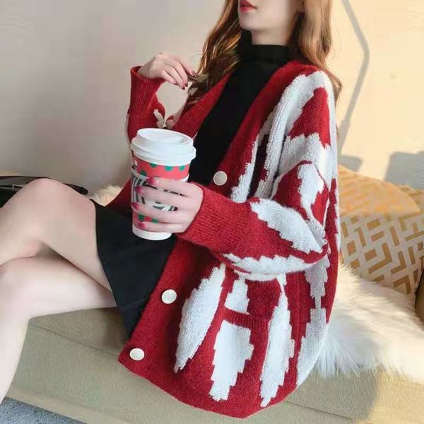 

2020 autumn new net red versatile loose style student lazy sweater over women's cardigan knitted sweatersweater sweater 4jnbp, White;black