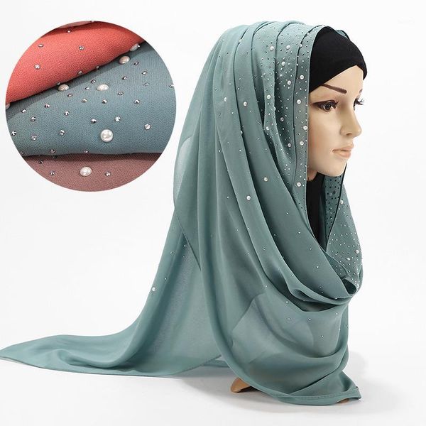 

luxury pearl chiffon woman hijab under scarf with drill muslim woman shawl and wrap turban islamic clothing instant headscarf1, Red