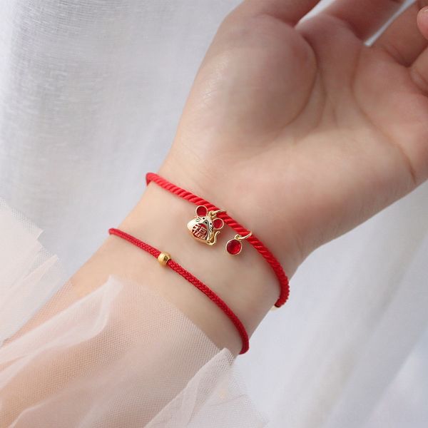 

yongcheng s925 серебряного год крыса красного каната женского года рождения принадлежит к перевозке крыс китайского зодиака браслет зодиак s, Golden;silver