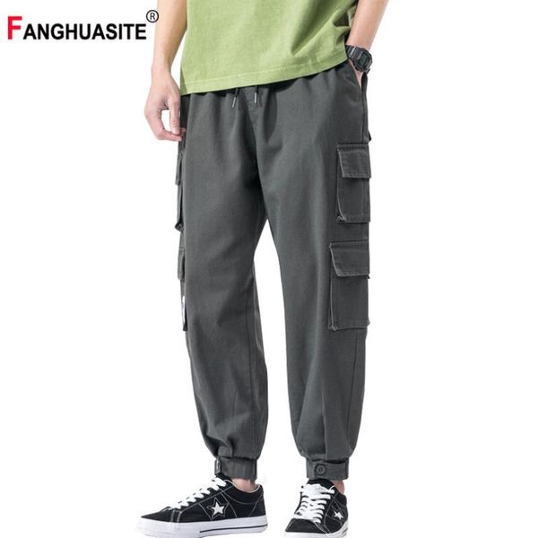 

spring men's hip-hop cargo pants streetwear beam feet solid color harem pants new comfortable multi-pocket casual, Black