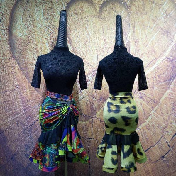 

women female latin dance dress net yarn dress rumba cha-cha samba latin dance skirt suit1, Black;red