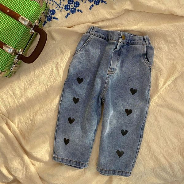 

2021 spring new kids pants front button denim trousers casual jeans for girls, Blue