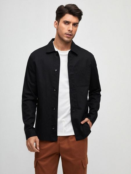 

men patch pocket button placket shirt j8ip#, White;black