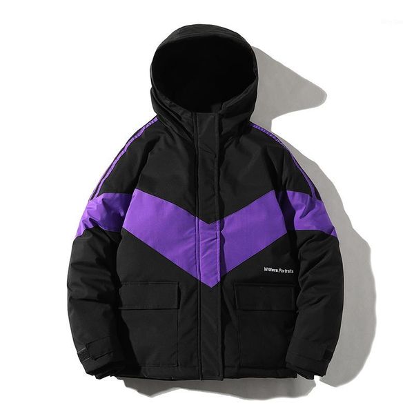 

winter thickening hooded warm parkas mens winter patchwork warm parka jacket1, Black