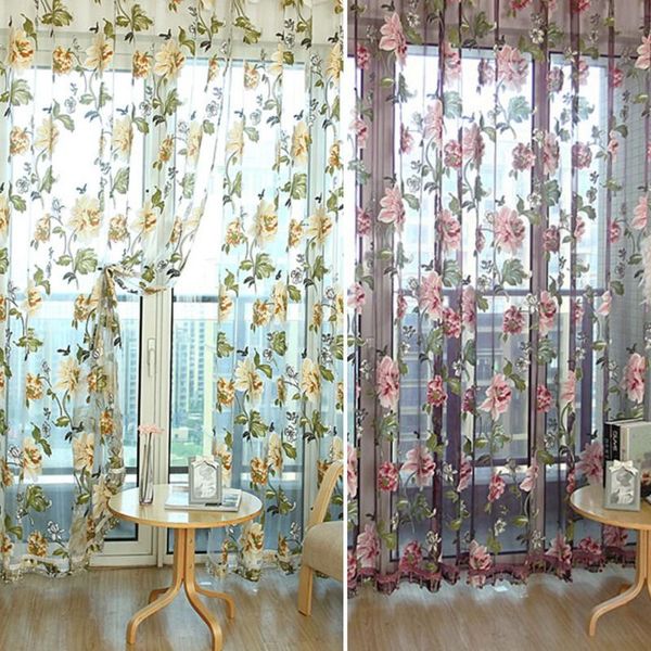 

curtain & drapes 1 pc elegant floral tulle voile window curtains panel sheer drape scarf valances arrival