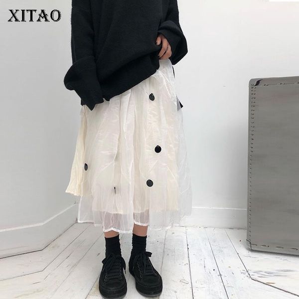 

xitao] fairy temperament 2019 spring summer new skirt korea fashion female dot pattern mesh patchwork mid-calf skirt lyh33061, Black