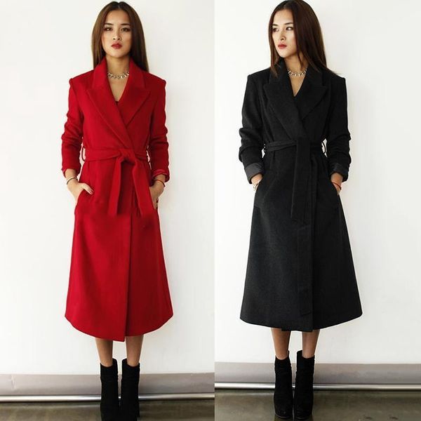 

autumn winter long coat women 2021 casual double-faced wool jacket female turn down collar cardigans loose oversized clothes1, Black