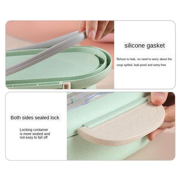 

lunch box microwave leakproof wheat straw office dinnerware food storage container children kids school portable bento bbykrv
