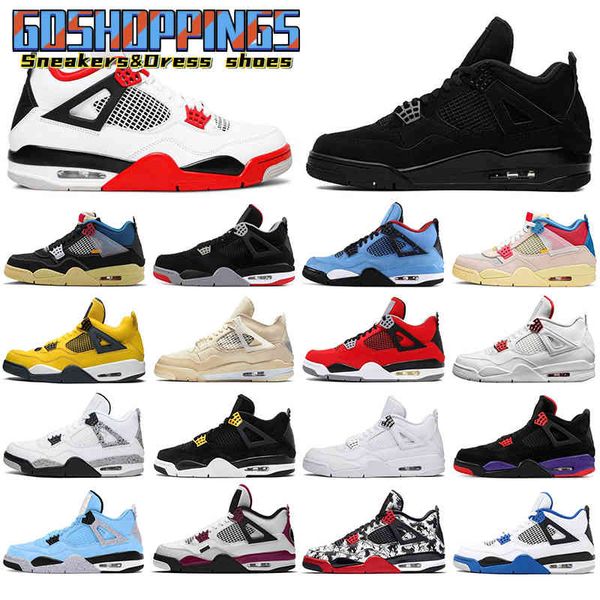 

basketball shoes 4 4s for men women bred university blue varsity royal cement union sail metallic pack fire red guava ice sneakers mens, Black