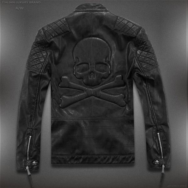 

new spring fashion men, brand motorcycle leather jackets skull m-5xl c1103, Black;brown