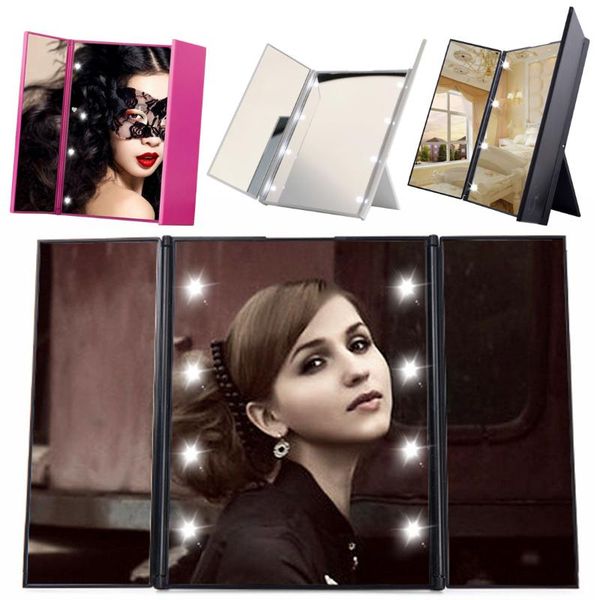 

led shining makeup mirror 8 led light illuminated threesided foldable make up cosmetic tablebeauty vanity mirror