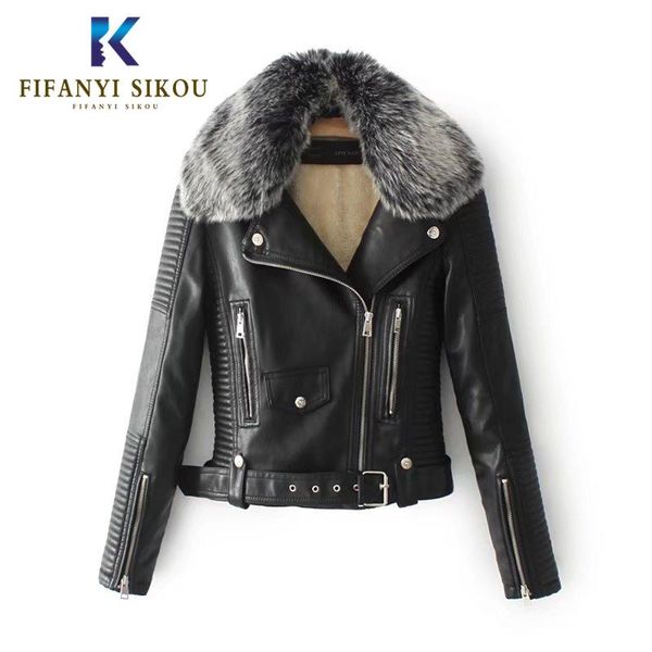 

winter women pu leather jacket fashion black motorcycle short coat female faux lambswool leather jackets thick warm outwear