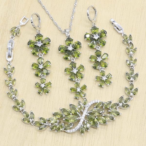 

flower shape olive silver color jewelry sets for women earrings rings necklace pendant birthday gift
