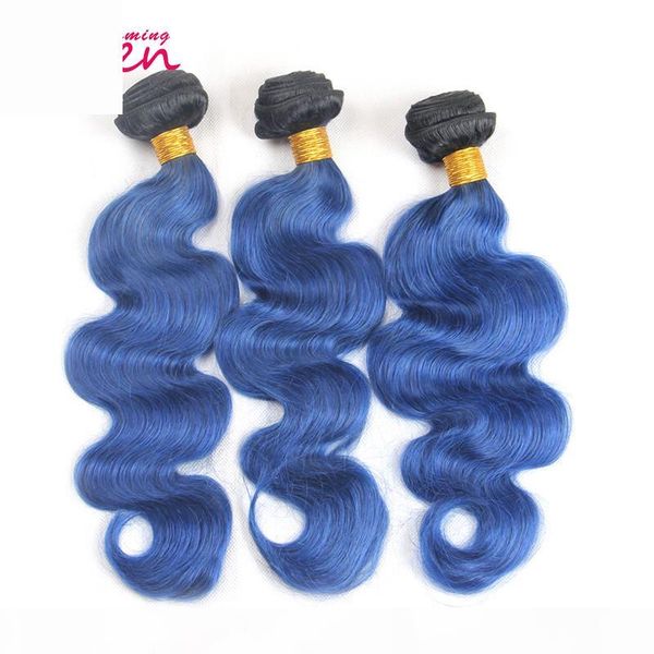 

t1b ocean blue color ombre brazilian body wave human hair extension ombre brazilian virgin human hair 3 bundles weave extensions, Black