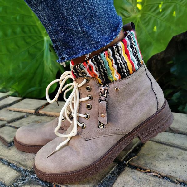 

boots ankle women short suede autumn winter lace up woman shoes ladies zipper casual chunky heels sewing female plus size lj200812, Black