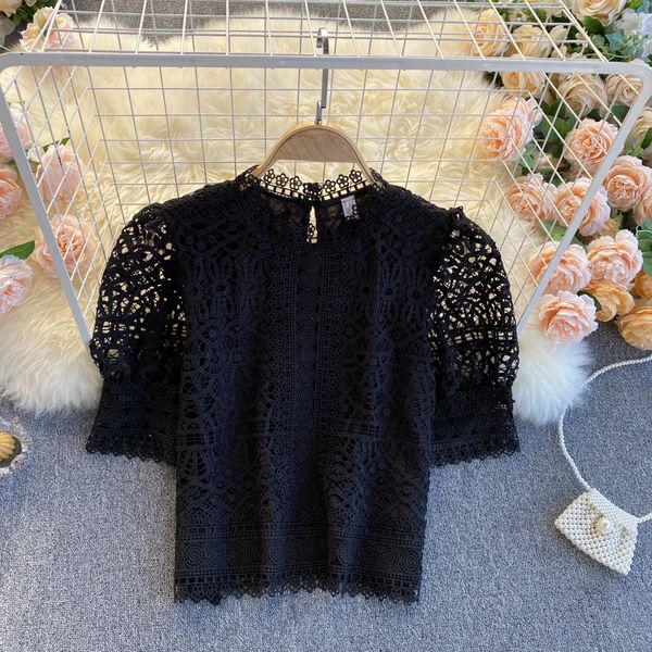 

2021 new singiny female design blouse sweet puff elegant neck solid will see fashion streetwear blouses 66zw, White