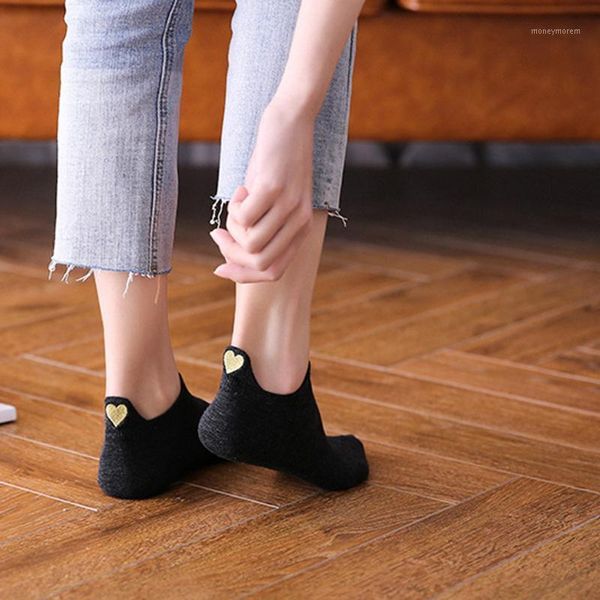

women casual fashion irregular heart cotton socks sport short cute gift sock lot new womens solid color invisible lady's socks1, Black;white