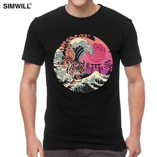 

sport vintage great tiger wave t shirt men retro short sleeves graphic cotton t-shirt japan anime hip hop kanagawa streetwear tees top